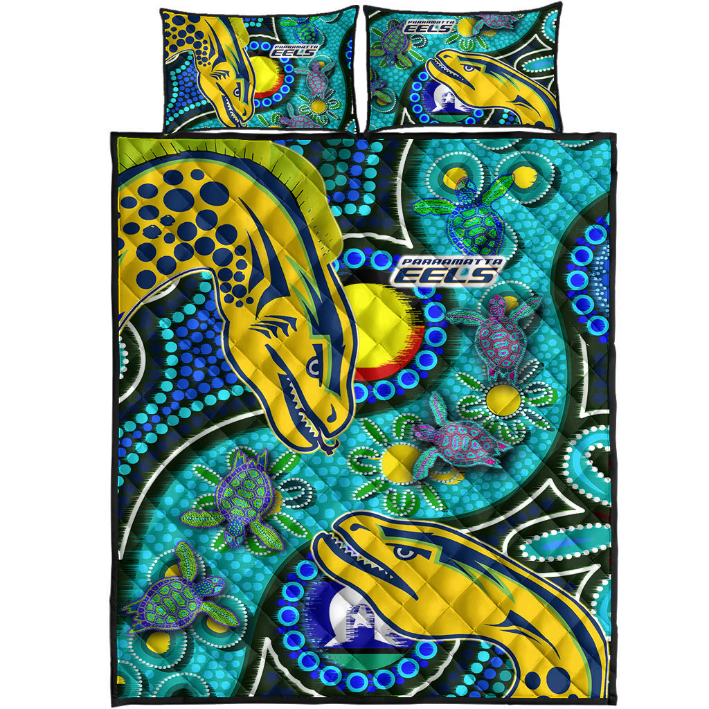 eels-rugby-quilt-bed-set-custom-indigenous-eels-with-aboriginal-and-torres-strait-islander-flag