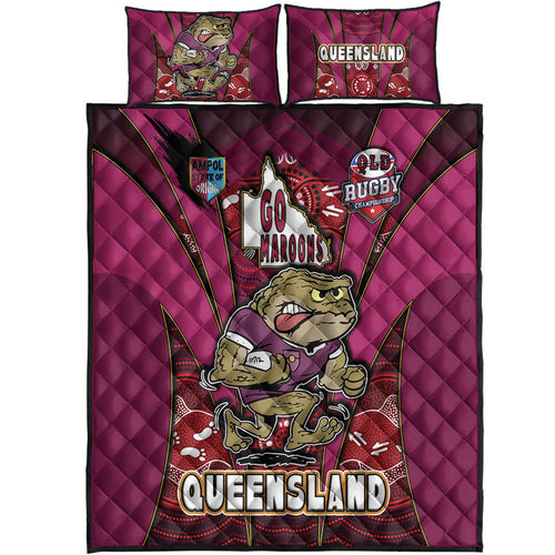 queensland-rugby-league-team-quilt-bed-set-queensland-maroons-mascot-with-aboriginal-art-state-of-origin-quilt-bed-set