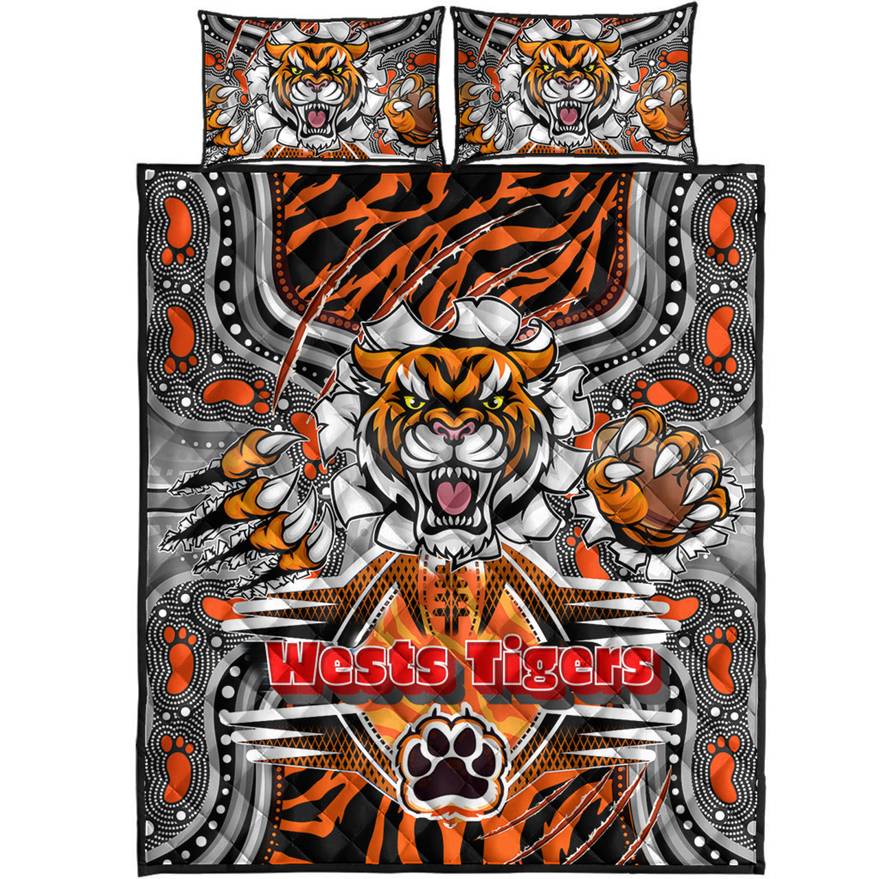 tigers-rugby-aboriginal-quilt-bed-set-custom-indigenous-super-wests-tigers-scratch-style