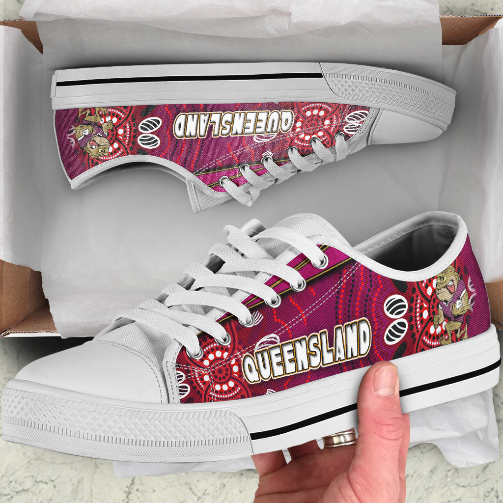 queensland-rugby-league-team-low-top-shoes-queensland-maroons-mascot-aboriginal-art-state-of-origin