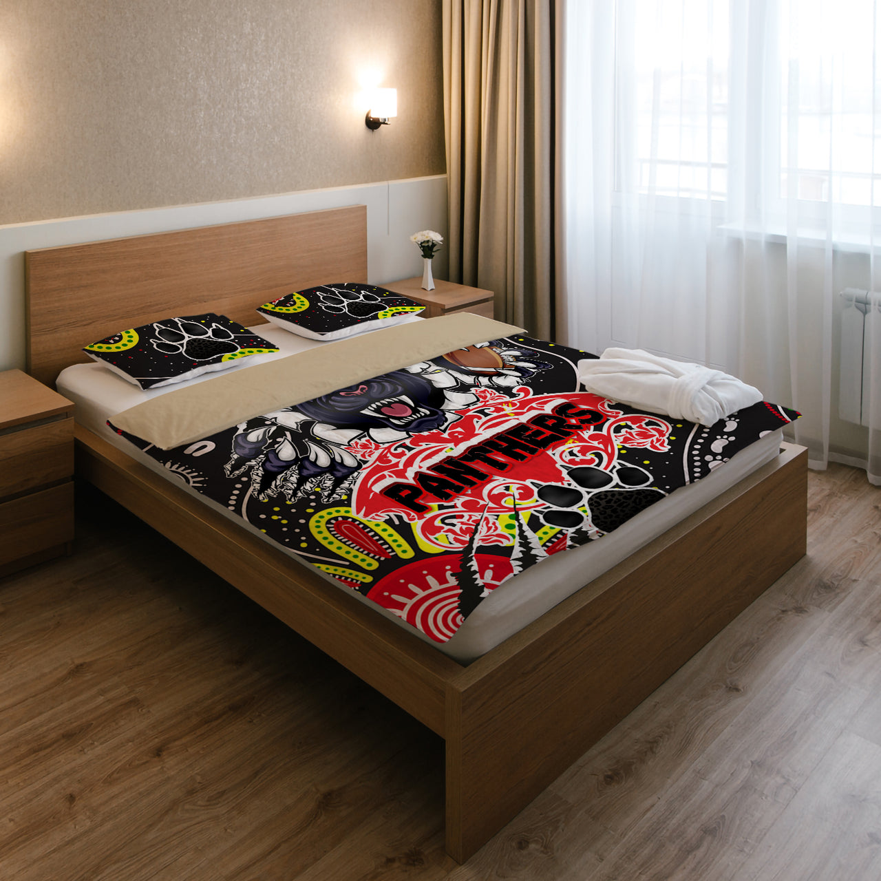 panthers-rugby-aboriginal-bedding-set-indigenous-super-black-panthers-scratch-style