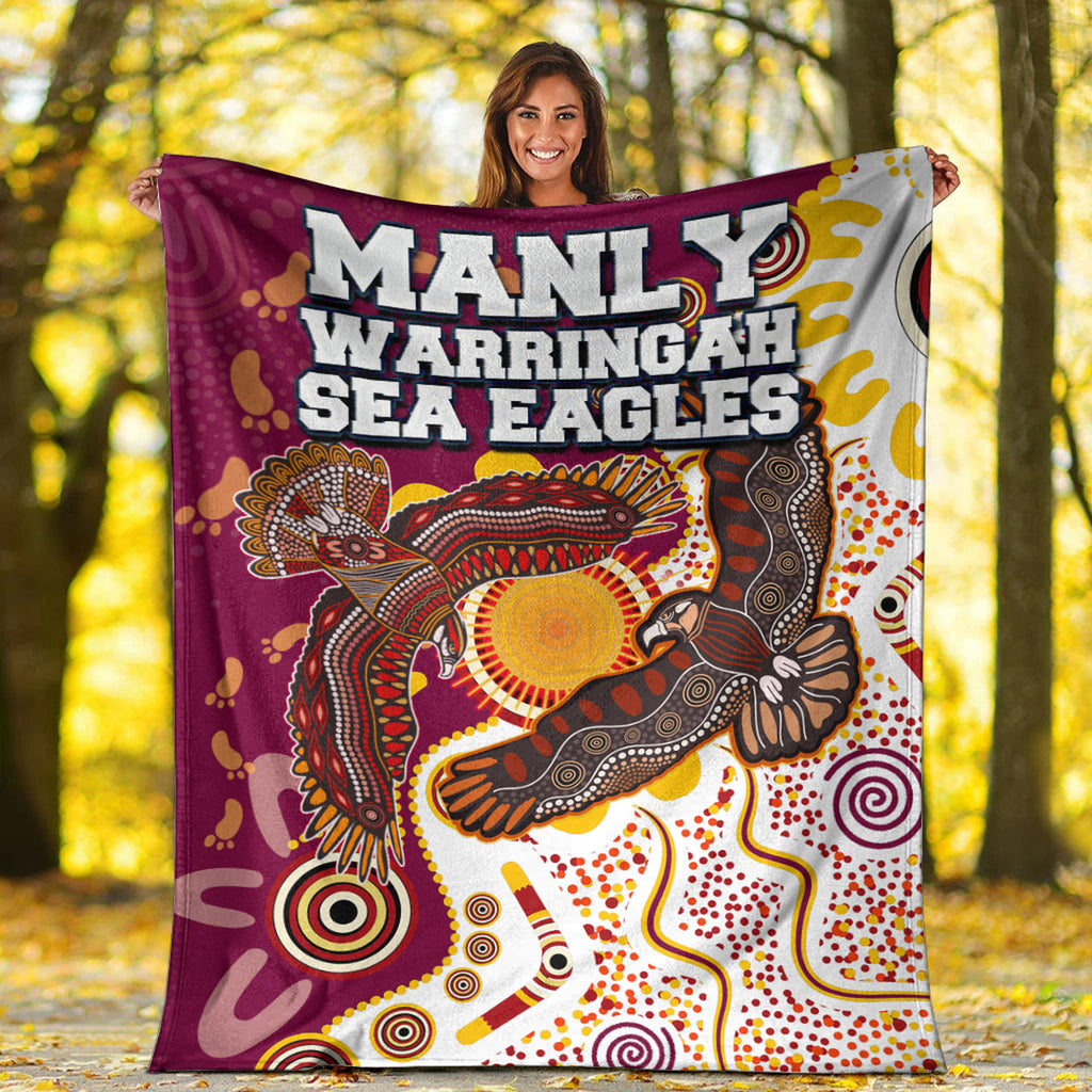 sea-eagles-aboriginal-rugby-blanket-double-sea-eagles-with-tribal-sun-and-footprints