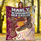 sea-eagles-aboriginal-rugby-blanket-double-sea-eagles-with-tribal-sun-and-footprints