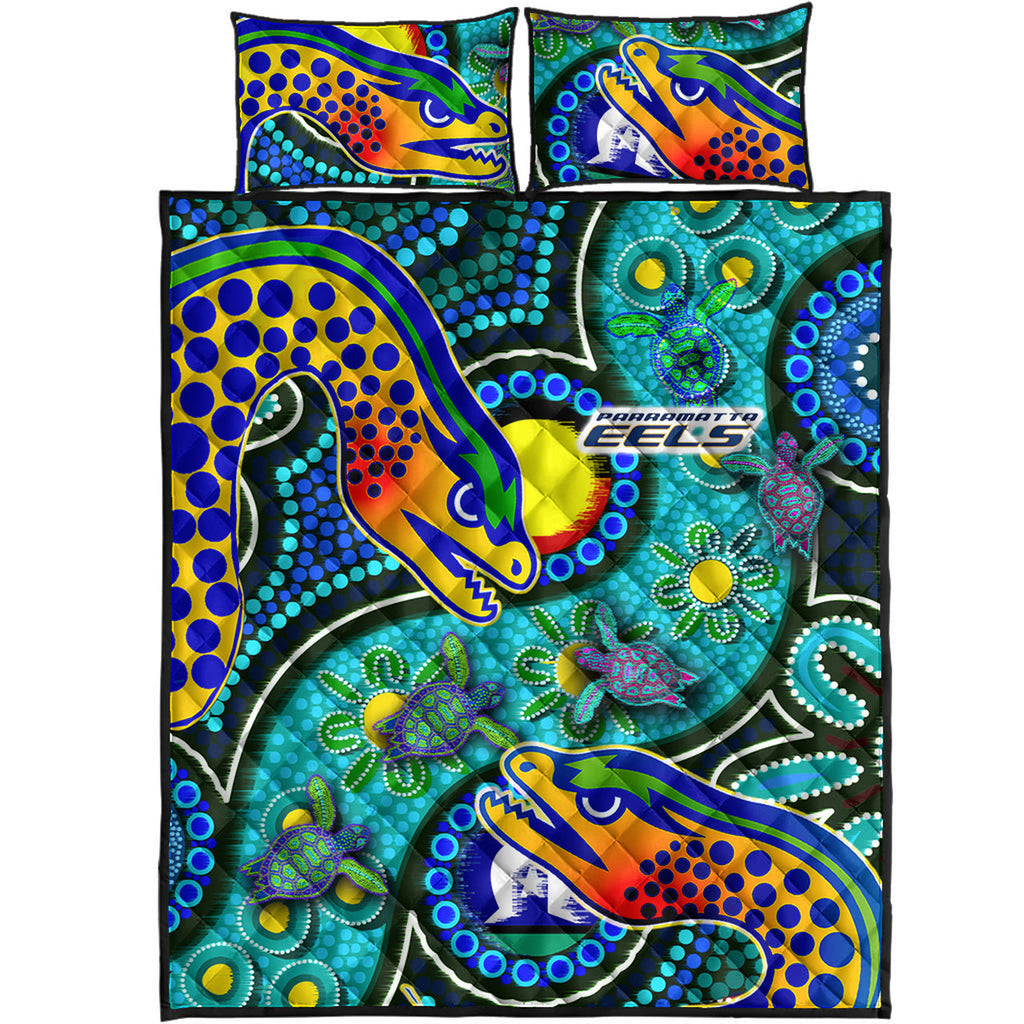 eels-rugby-quilt-bed-set-indigenous-eels-with-aboriginal-and-torres-strait-islander-flag