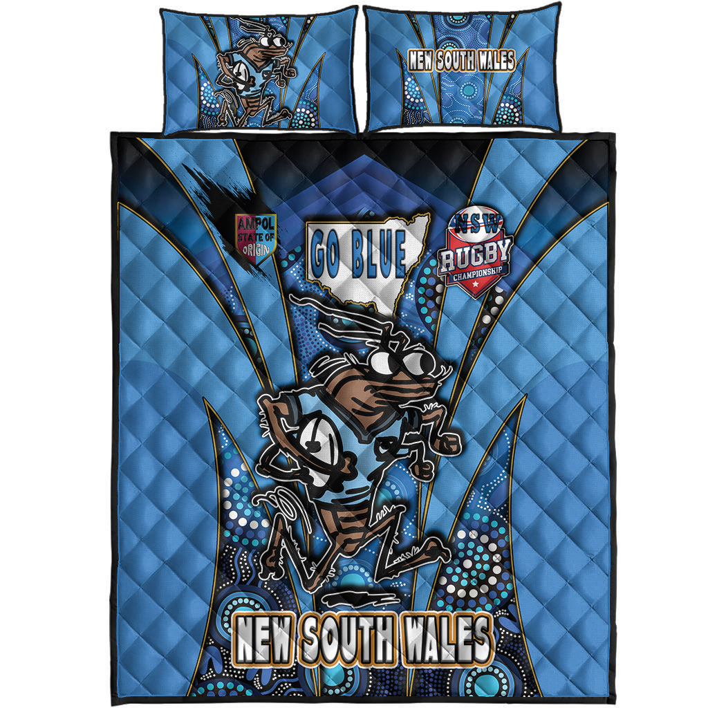 new-south-wales-rugby-league-team-quilt-bed-set-new-south-wales-blues-mascot-with-aboriginal-art-state-of-origin-quilt-bed-set