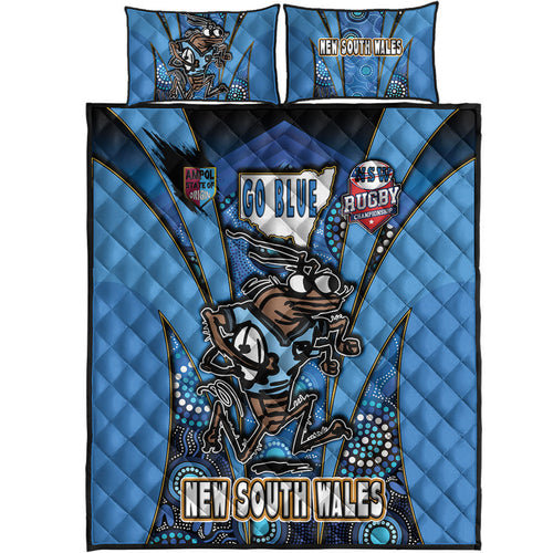 new-south-wales-rugby-league-team-quilt-bed-set-new-south-wales-blues-mascot-with-aboriginal-art-state-of-origin-quilt-bed-set