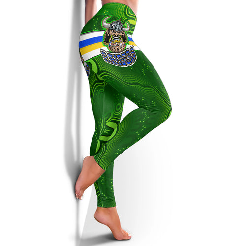 raiders-rugby-leggings-raiders-holding-ball-in-hand-with-dot-art-aboriginal-background-leggings