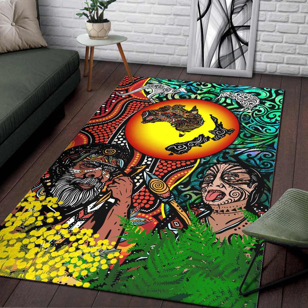 Australia Aboriginal Kangaroo Combine New Zealand Maori Kiwi Bird Area Rug - LT2
