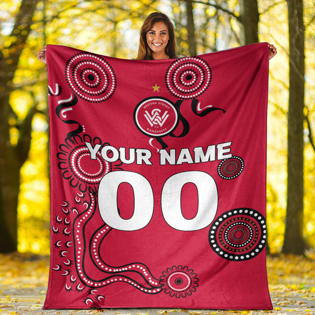 custom-personalised-western-sydney-wanderers-blanket-indigenous-dot-painting-art