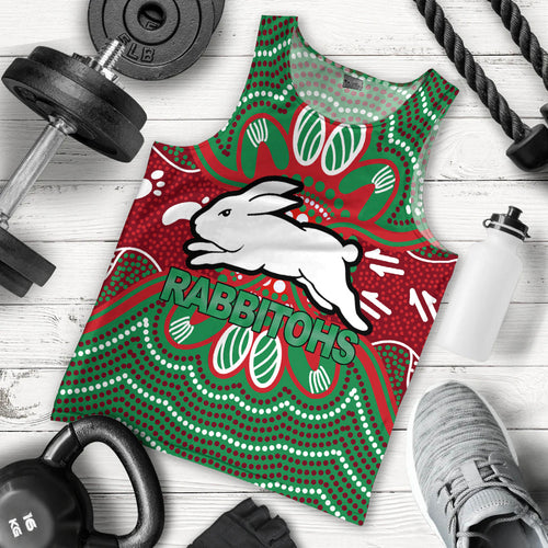 custom-personalised-rabbitohs-men-tank-top-aboriginal-dot-painting