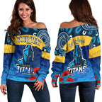 (Custom Personalised) Titans Anzac 2022 Women Off Shoulder Sweater Gold Coast Aboriginal Lest We Forget LT13