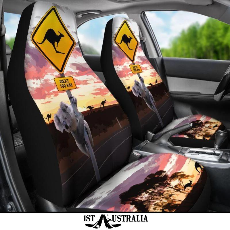 koala-car-seat-covers-kangaroo-sign-sunset-landscape-art
