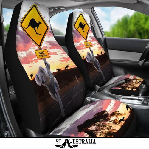 koala-car-seat-covers-kangaroo-sign-sunset-landscape-art
