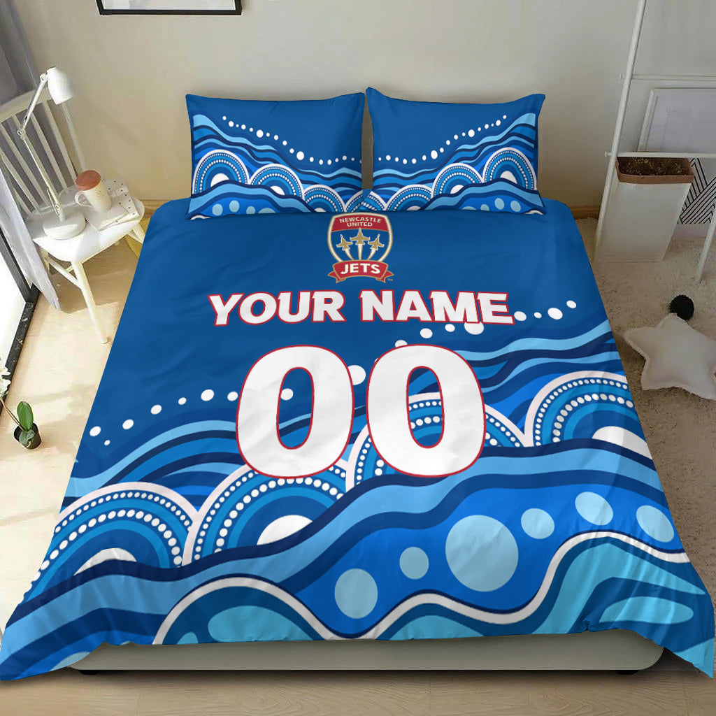 custom-personalised-newcastle-jets-bedding-set-indigenous-dot-painting-art