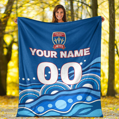 custom-personalised-newcastle-jets-blanket-indigenous-dot-painting-art