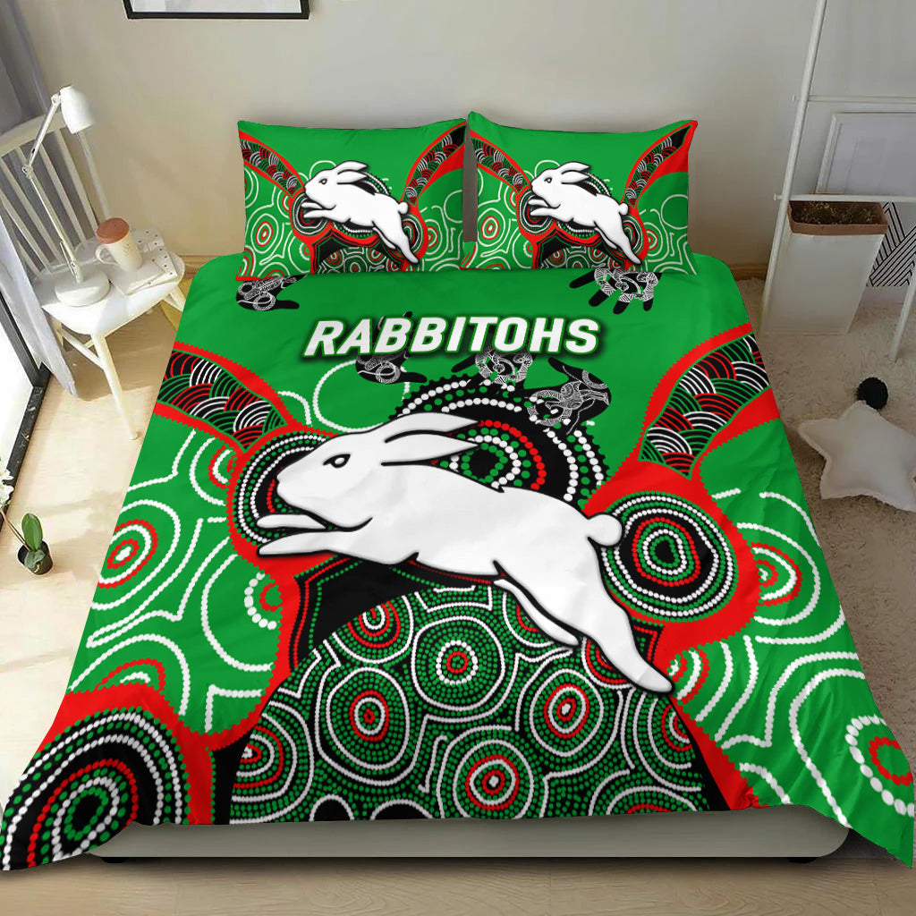 Rabbitohs Rugby Aboriginal Art Bedding Set - LT12