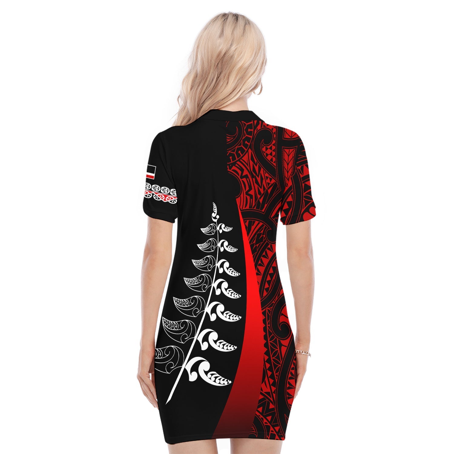 custom-personalised-waitangi-day-polo-dress-maori-mix-fern-style-red