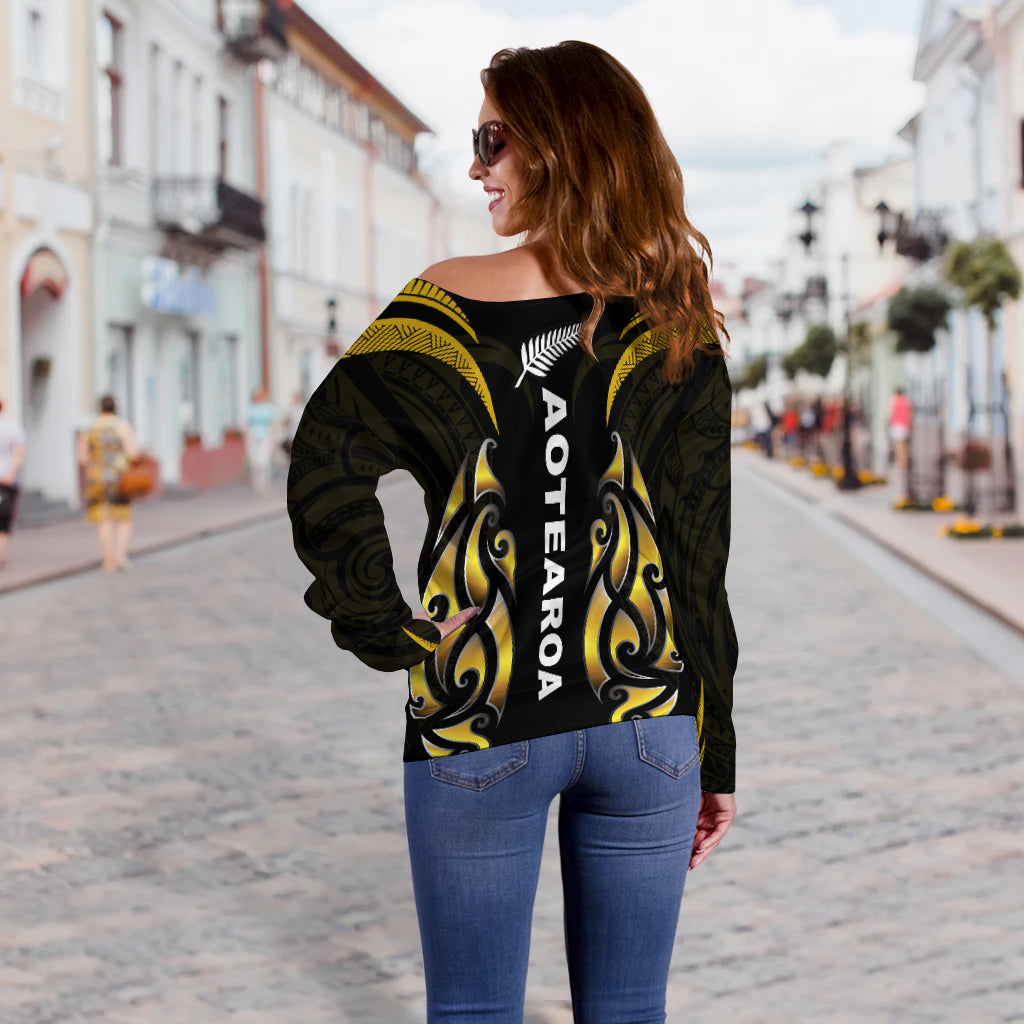 New Zealand Maori Off Shoulder Sweater Simple Love Gold - Vibe Hoodie
