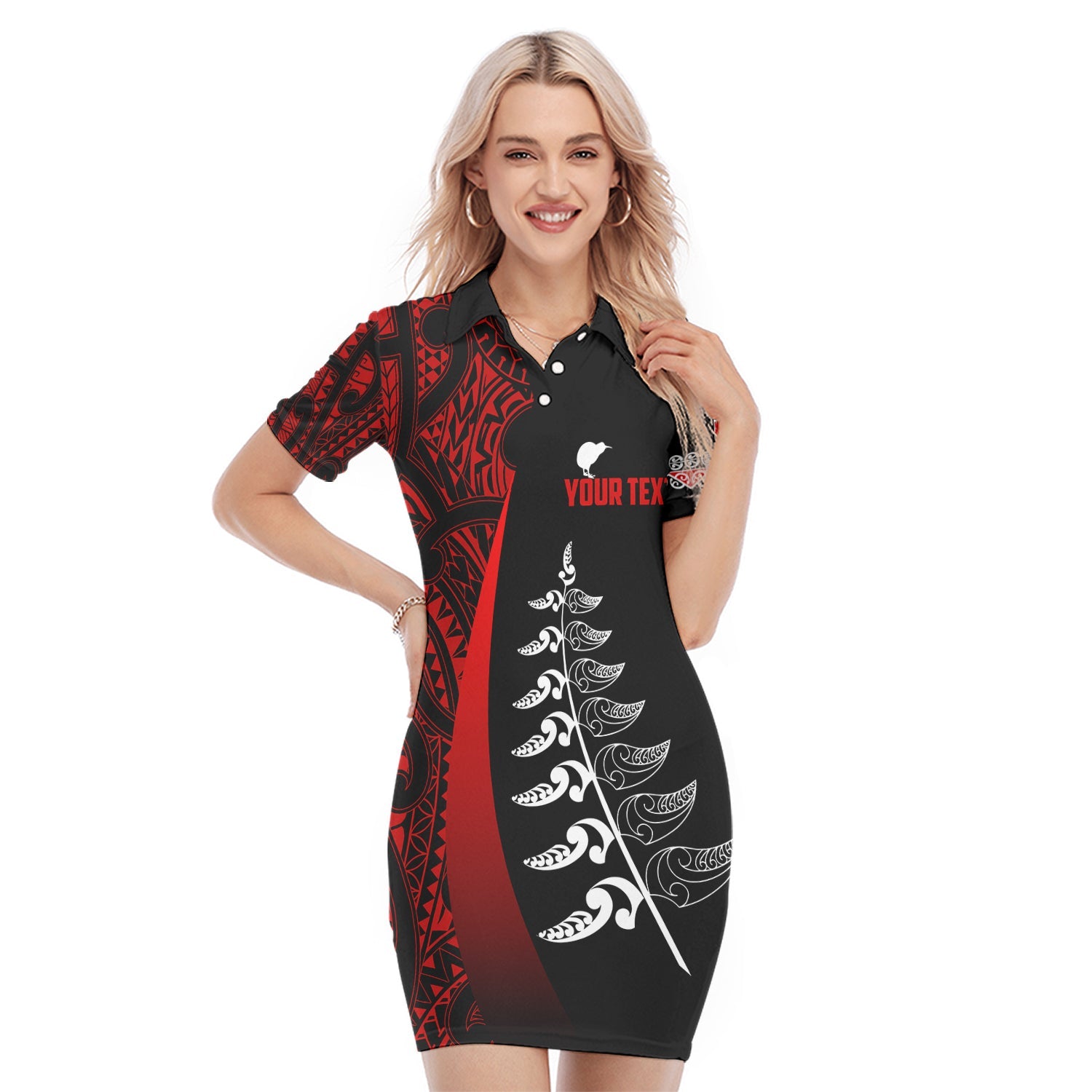 custom-personalised-waitangi-day-polo-dress-maori-mix-fern-style-red