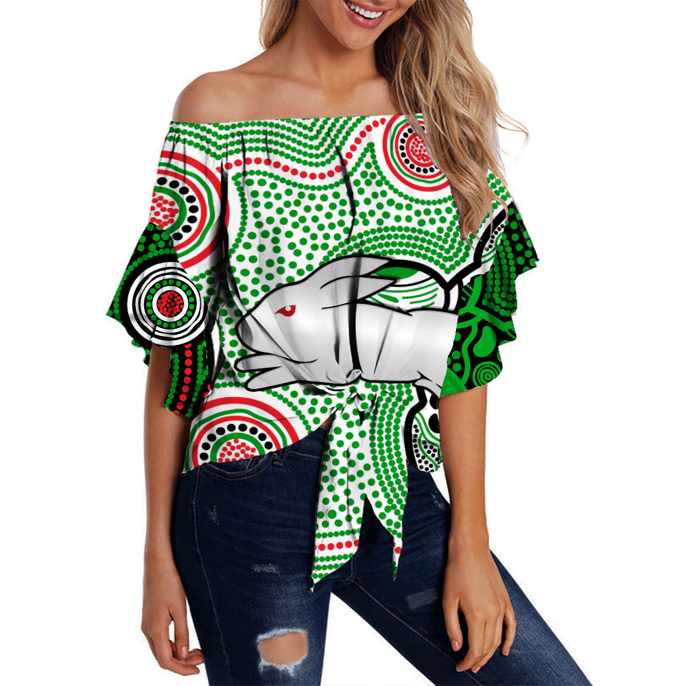 custom-personalised-rabbitohs-indigenous-off-shoulder-waist-wrap-top-simple-white