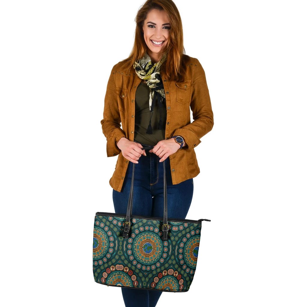 large-leather-totes-aboriginal-green-dot-painting-with-earth