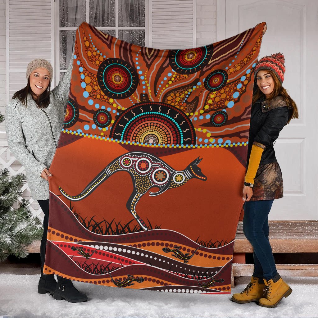 aboriginal-premium-blanket-kangaroo-with-dot-painting