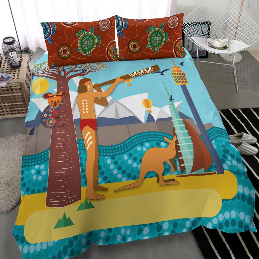 aboriginal-bedding-set-sydney-opera-house-with-traditional-aboriginal-style