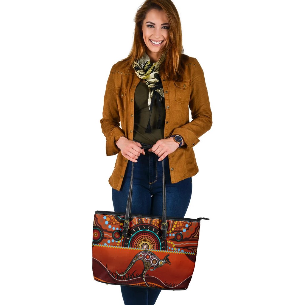 aboriginal-leather-tote-bag-kangaroo-with-dot-painting