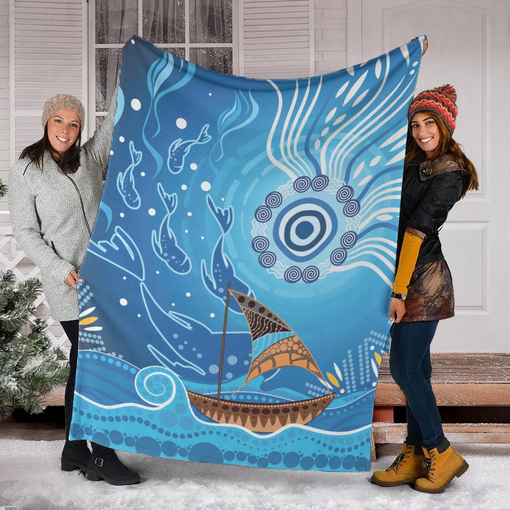 premium-blanket-aboriginal-view-sea-with-fish-and-boat
