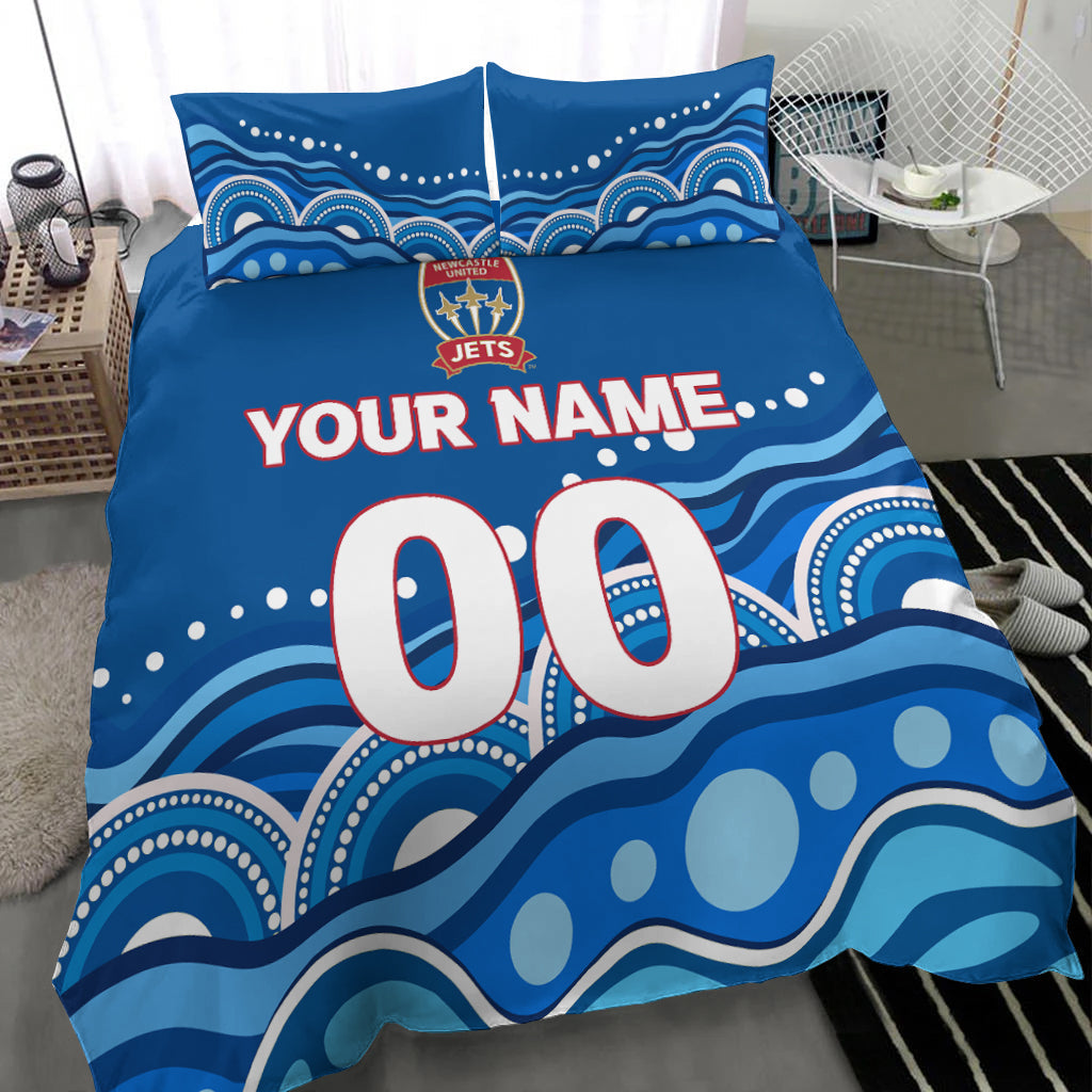 custom-personalised-newcastle-jets-bedding-set-indigenous-dot-painting-art