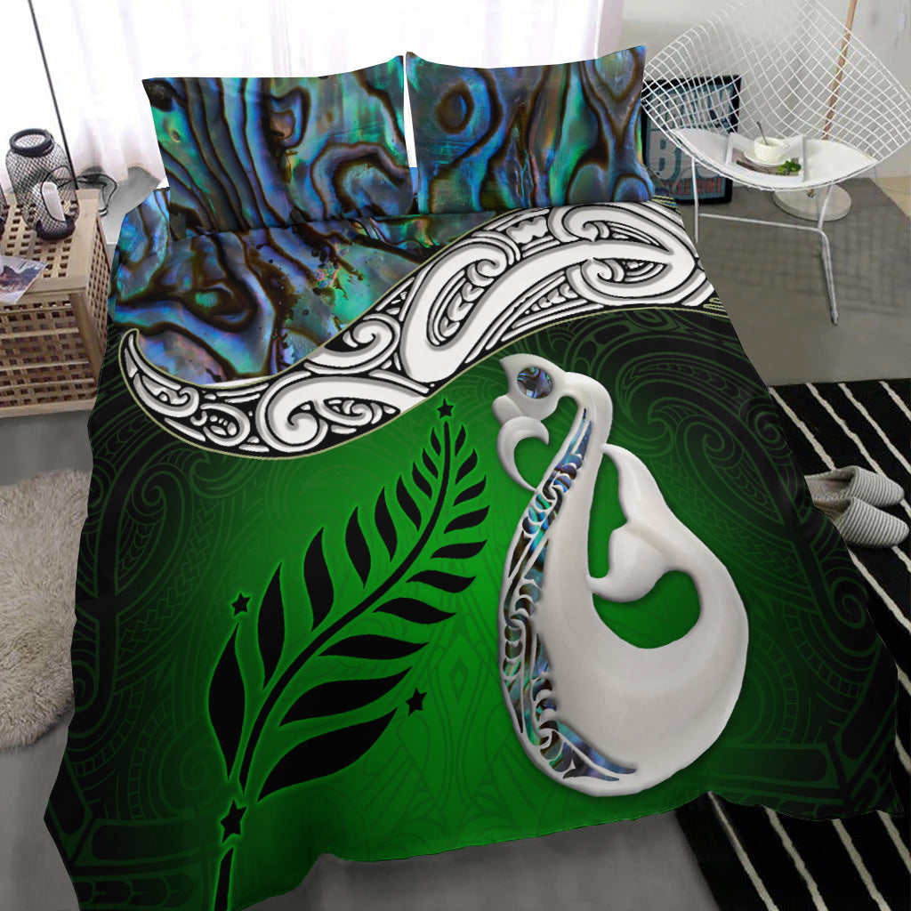 new-zealand-maori-bedding-set-manaia-paua-shell-glitter-green