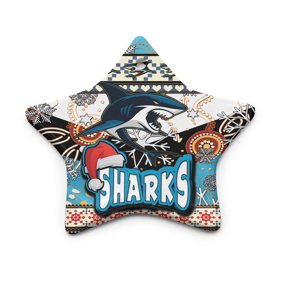 sharks-rugby-christmas-ceramic-ornament-xmas-sharks-christmas-balls-snowflake-with-aboriginal-patterns