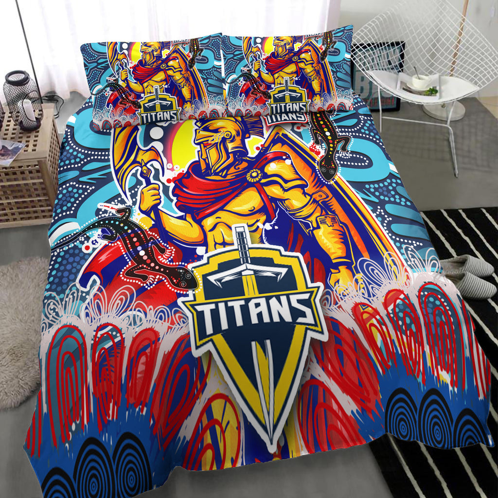 titans-aboriginal-custom-rugby-bedding-set-the-indigenous-titans-warriors-with-aboriginal-lizard-and-sun