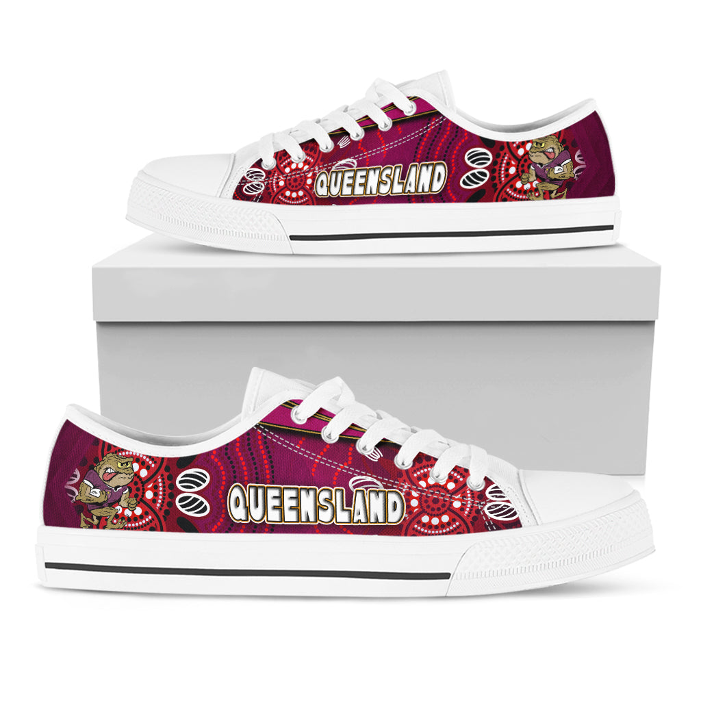 queensland-rugby-league-team-low-top-shoes-queensland-maroons-mascot-aboriginal-art-state-of-origin