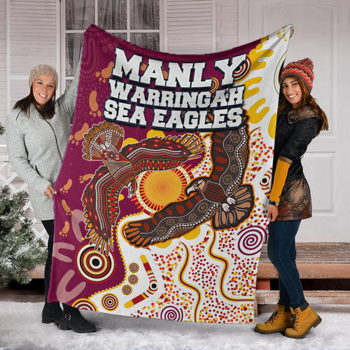 sea-eagles-aboriginal-rugby-blanket-double-sea-eagles-with-tribal-sun-and-footprints