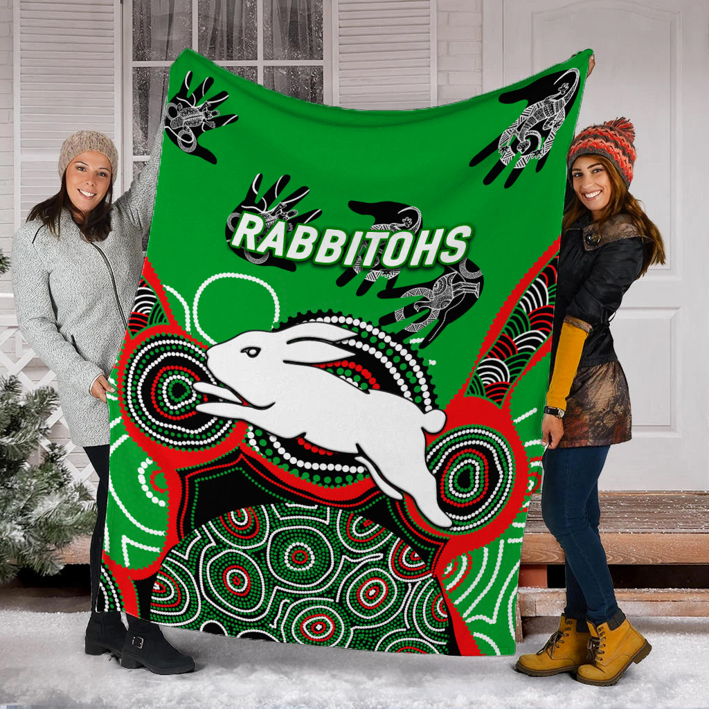 Rabbitohs Rugby Aboriginal Art Blanket - LT12