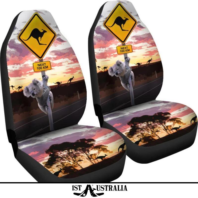 koala-car-seat-covers-kangaroo-sign-sunset-landscape-art