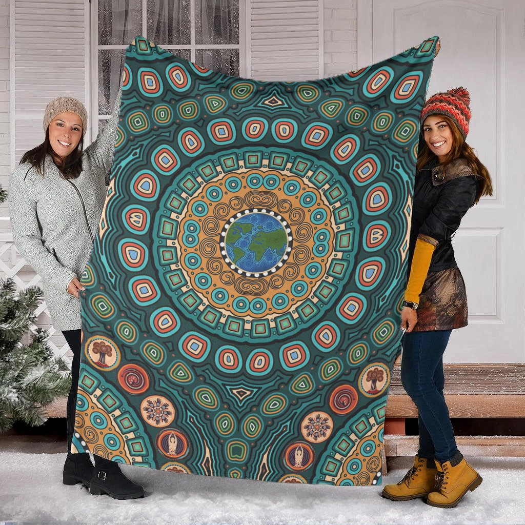 premium-blanket-aboriginal-green-dot-painting-with-earth