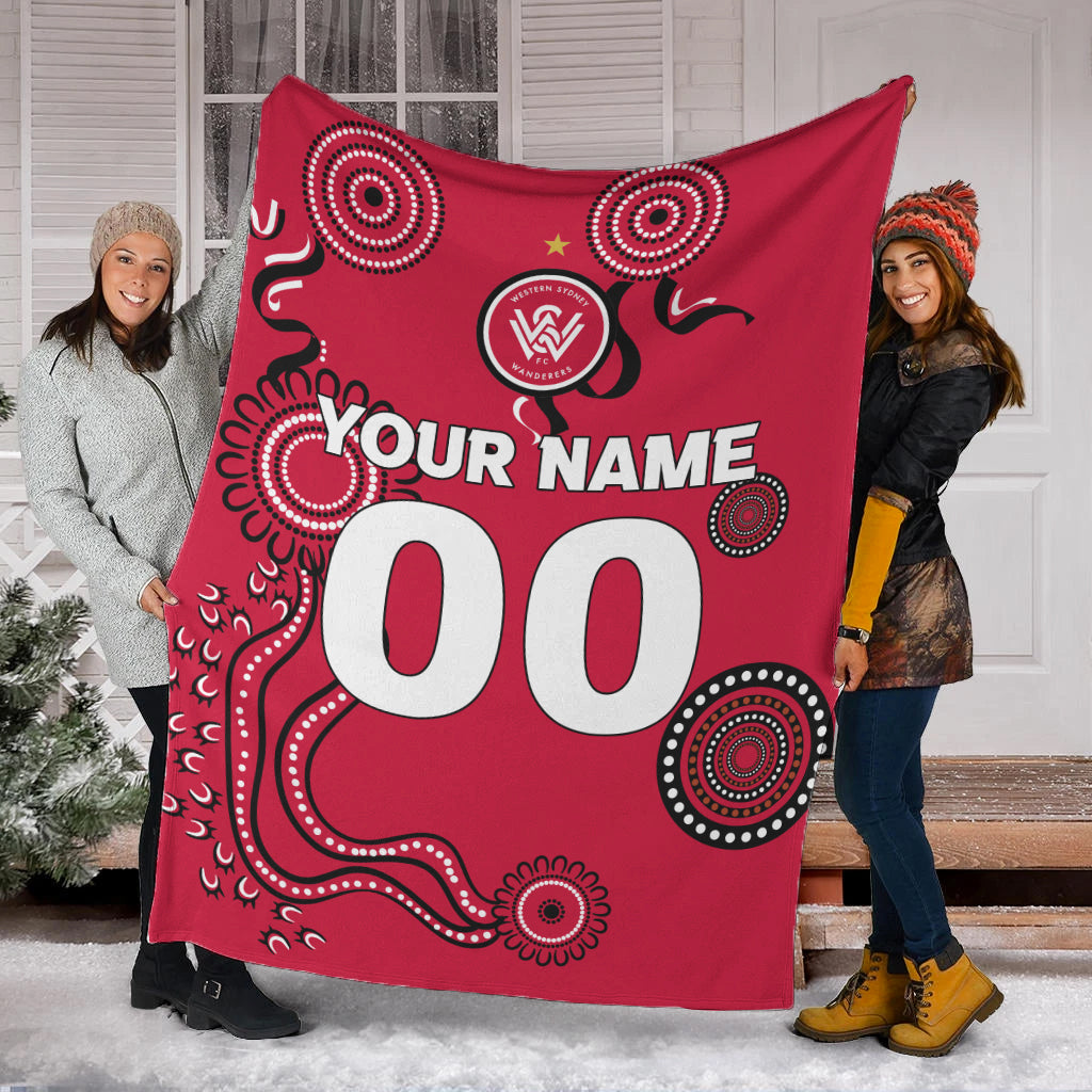 custom-personalised-western-sydney-wanderers-blanket-indigenous-dot-painting-art