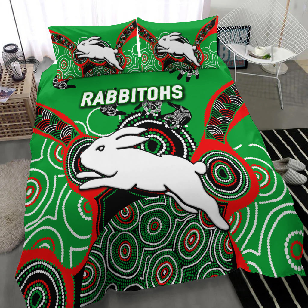 Rabbitohs Rugby Aboriginal Art Bedding Set - LT12