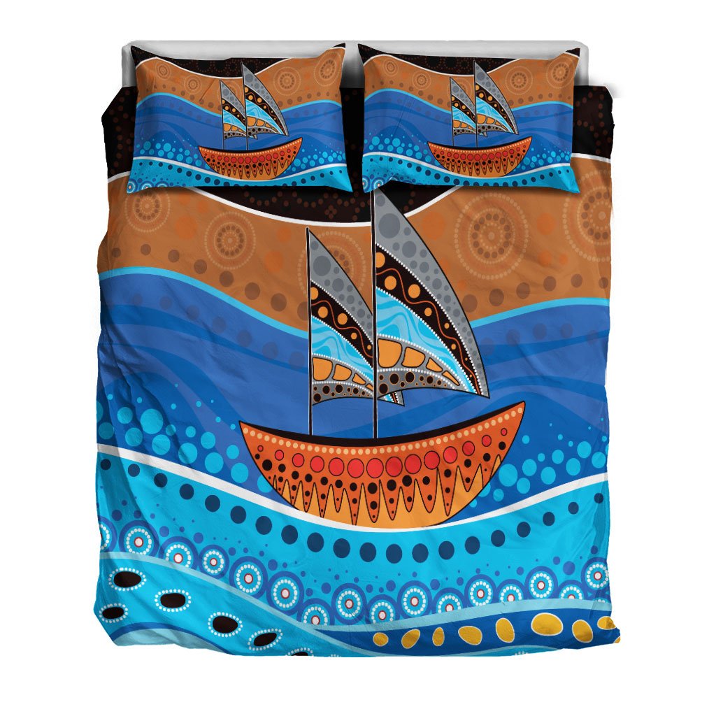 aboriginal-bedding-set-aboriginal-dot-painting-depicting-boat