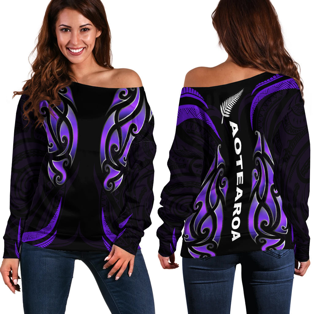 New Zealand Maori Off Shoulder Sweater Simple Love Purple - Vibe Hoodie