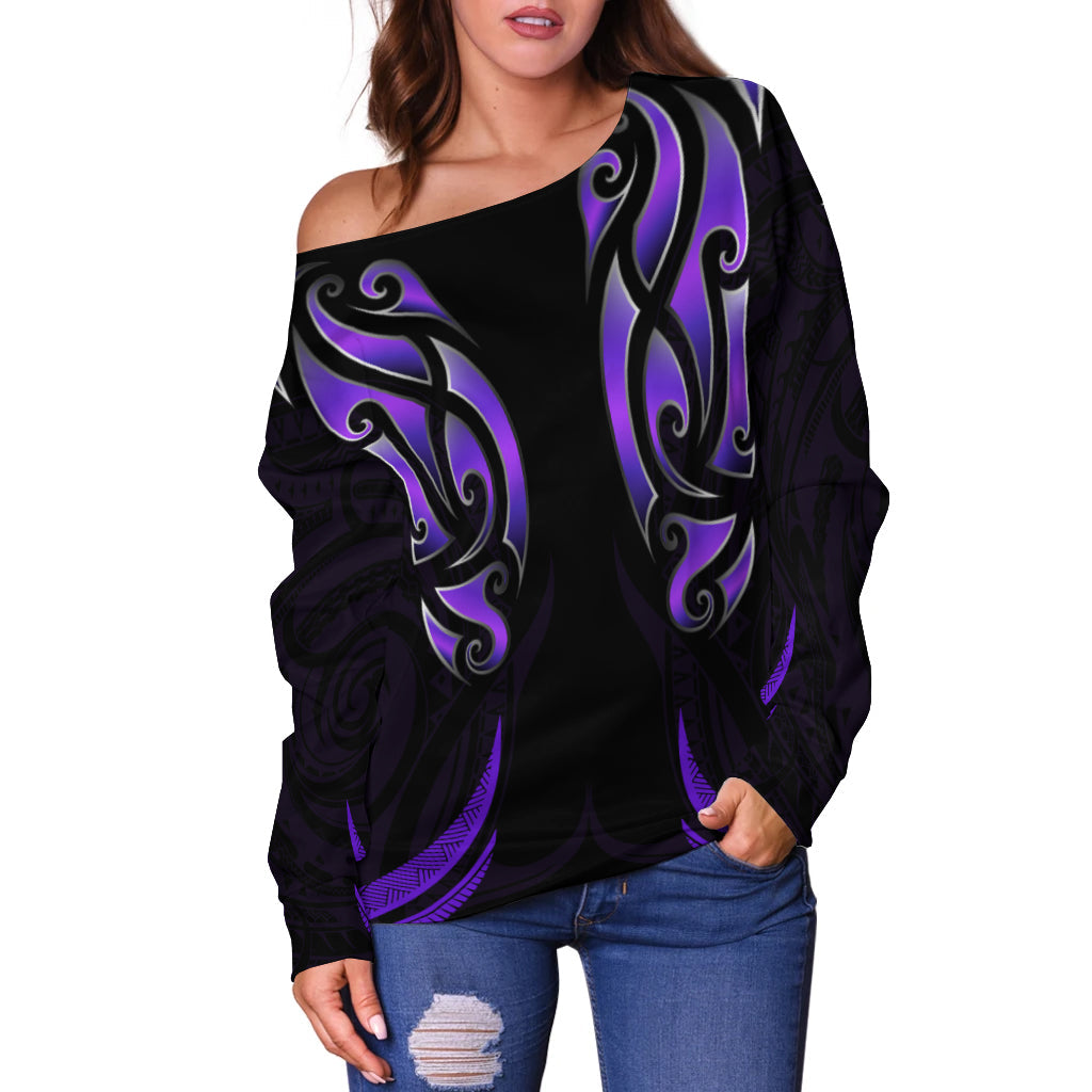 New Zealand Maori Off Shoulder Sweater Simple Love Purple - Vibe Hoodie