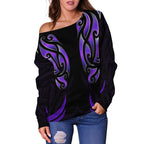 New Zealand Maori Off Shoulder Sweater Simple Love Purple - Vibe Hoodie