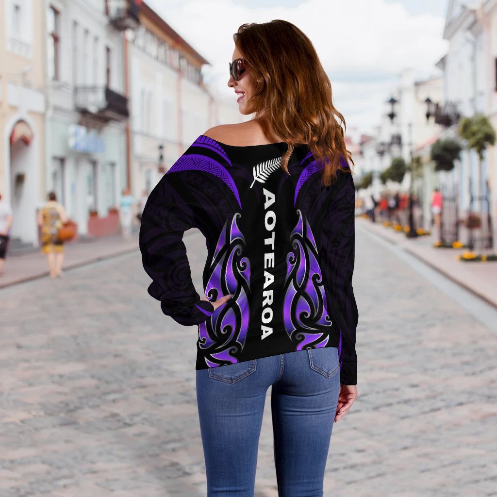 New Zealand Maori Off Shoulder Sweater Simple Love Purple - Vibe Hoodie