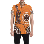 aboriginal-short-sleeve-shirt-orange-lizard-dot-painting-art