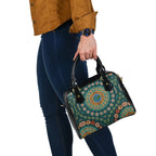 Shoulder Handbag - Aboriginal Green Dot Painting With Earth - Vibe Hoodie