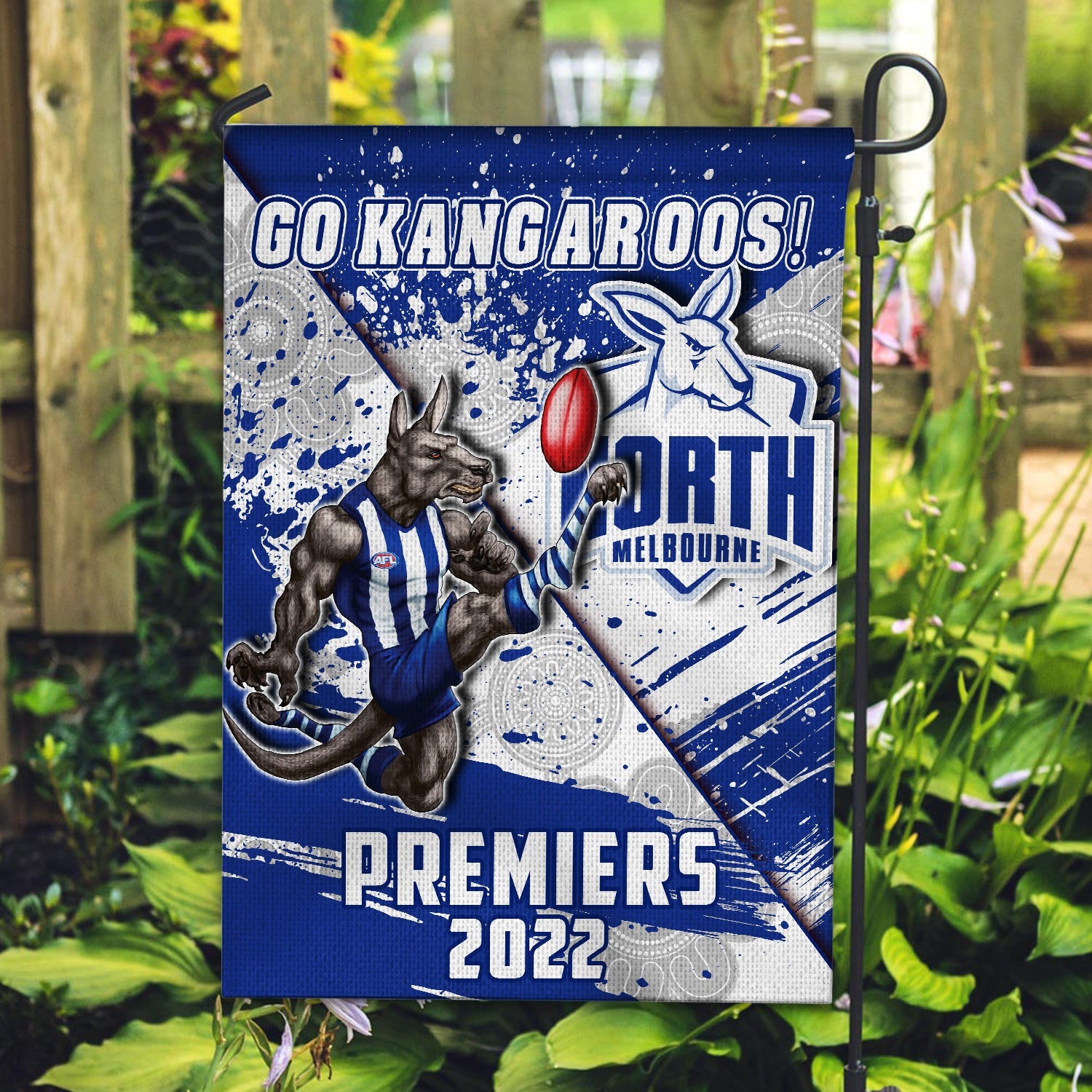 north-melbourne-football-flag-premiers-2022-aboriginal-art-go-kangaroos
