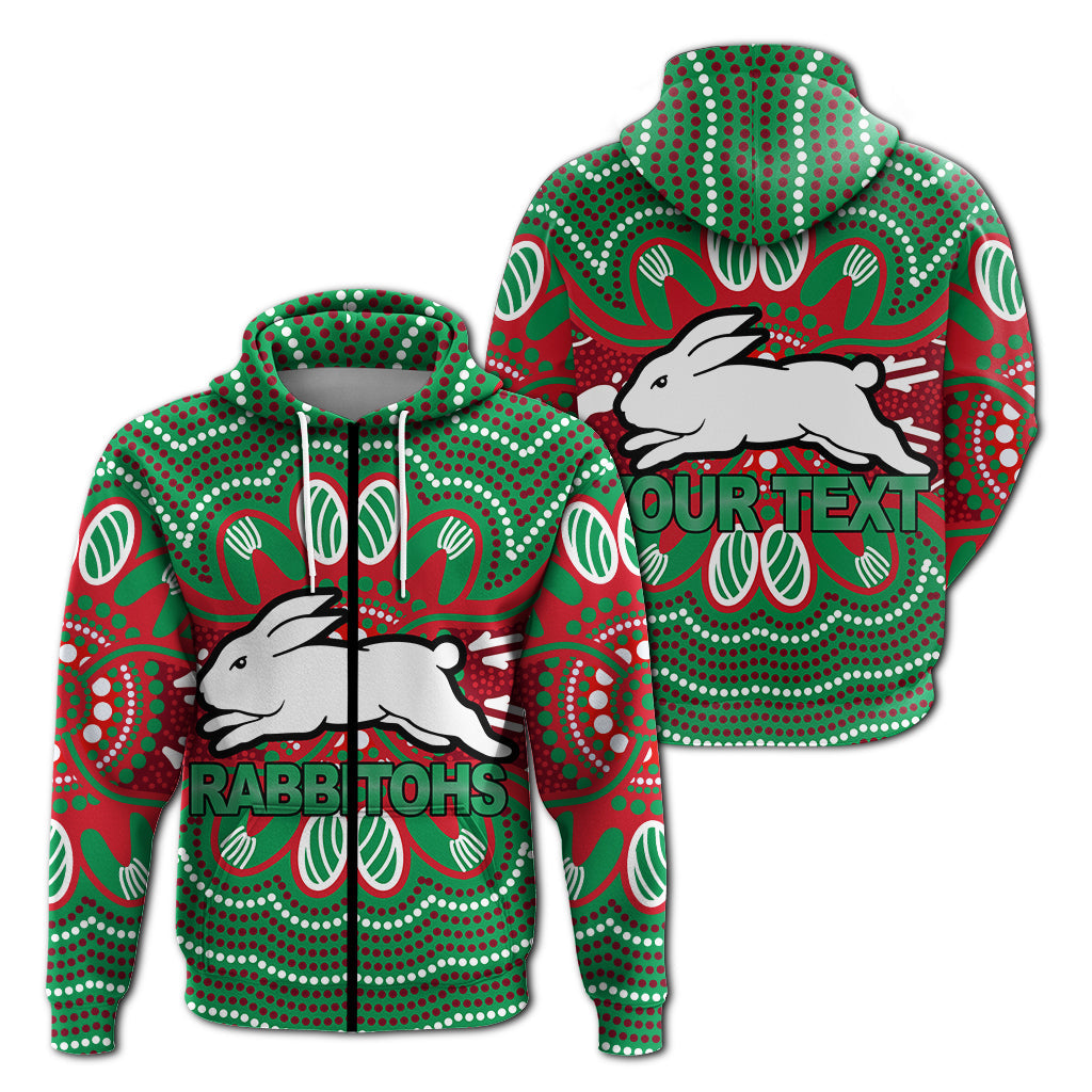 custom-personalised-rabbitohs-zip-up-hoodie-aboriginal-dot-painting