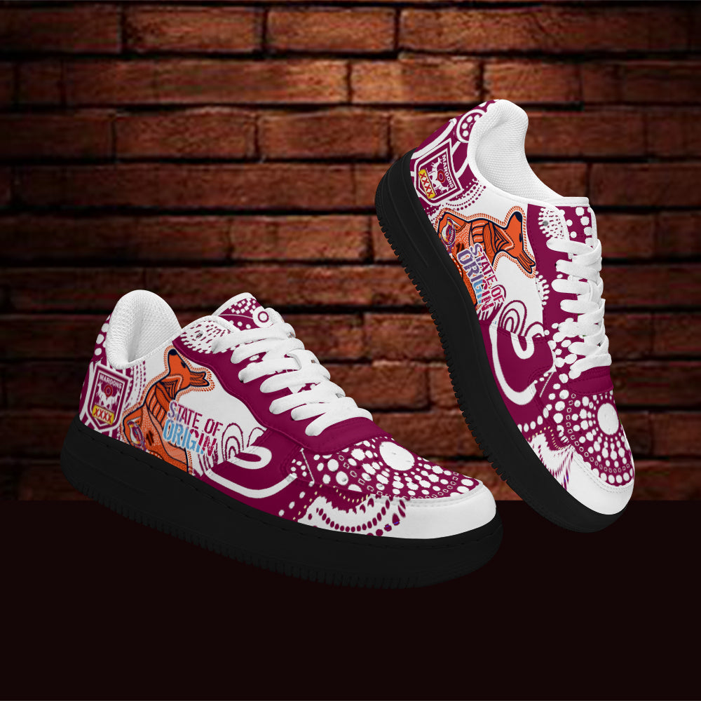 queensland-rugby-league-team-low-top-sneakers-f1-maroons-indigenous-kangaroo-state-of-origin-dot-art-painting-low-top-sneakers